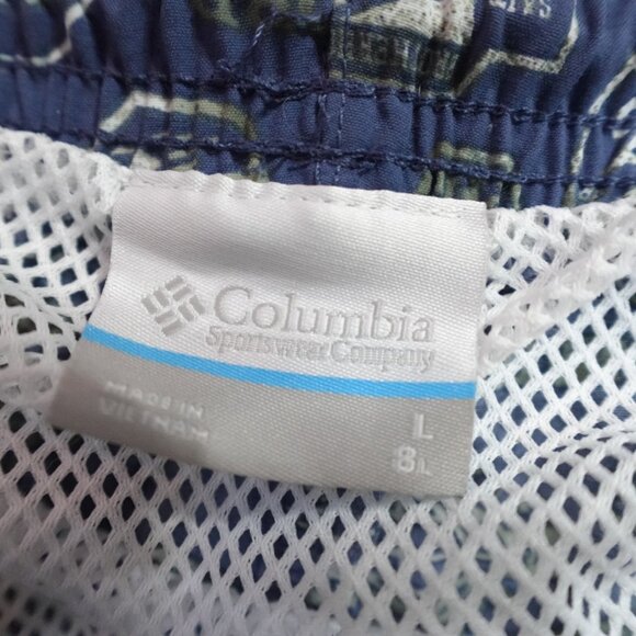 Columbia PFG Swim Shorts Large Blue All Over Print Lined 7" in - Picture 7 of 11